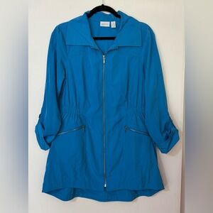 Blue Light Coat with Roll-Up Sleeves and Elastic Waist